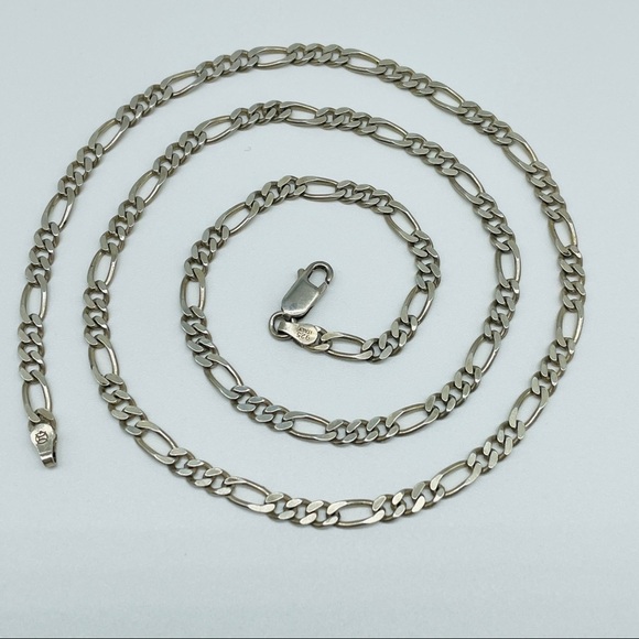 Figaro Chain 21.5” Sterling Silver Unisex Necklace - Picture 1 of 4